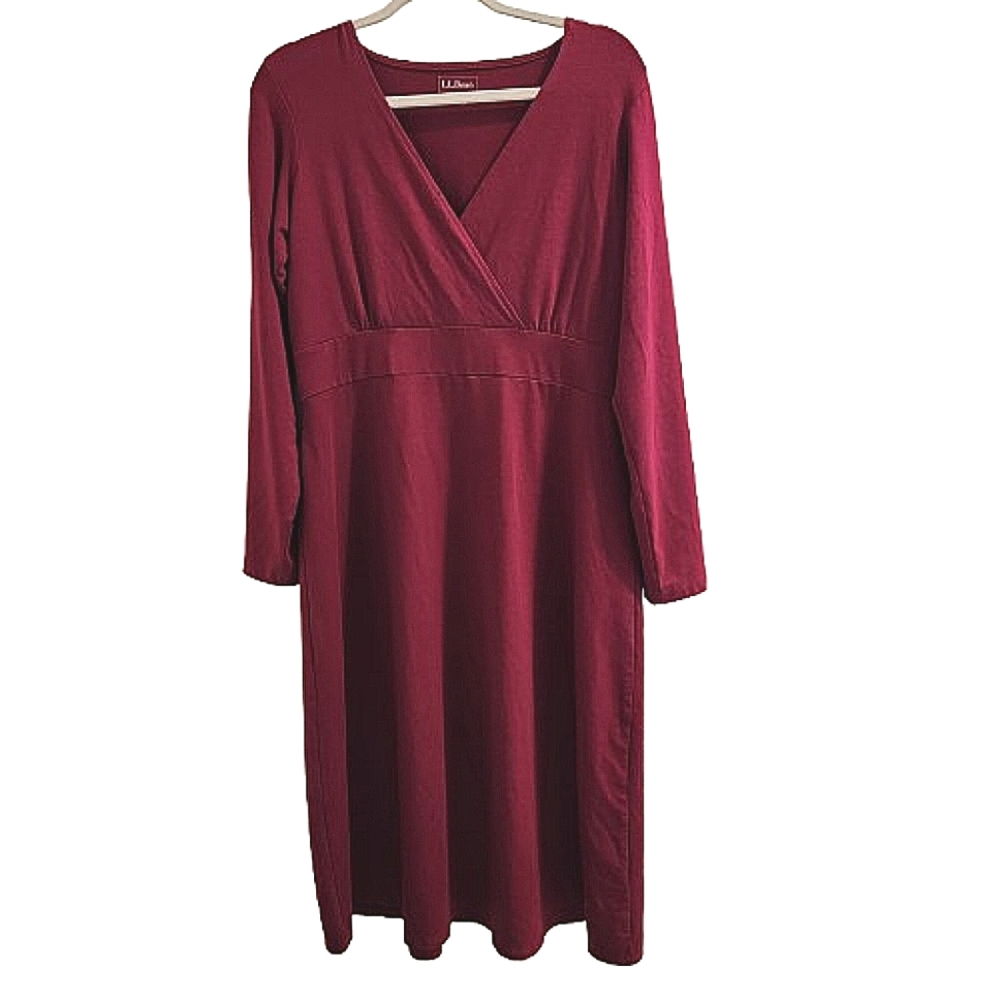 L.L. Bean Burgundy Jersey Pullover Dress Large